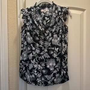 Black and White Loft Ruffle sleeveless blouse